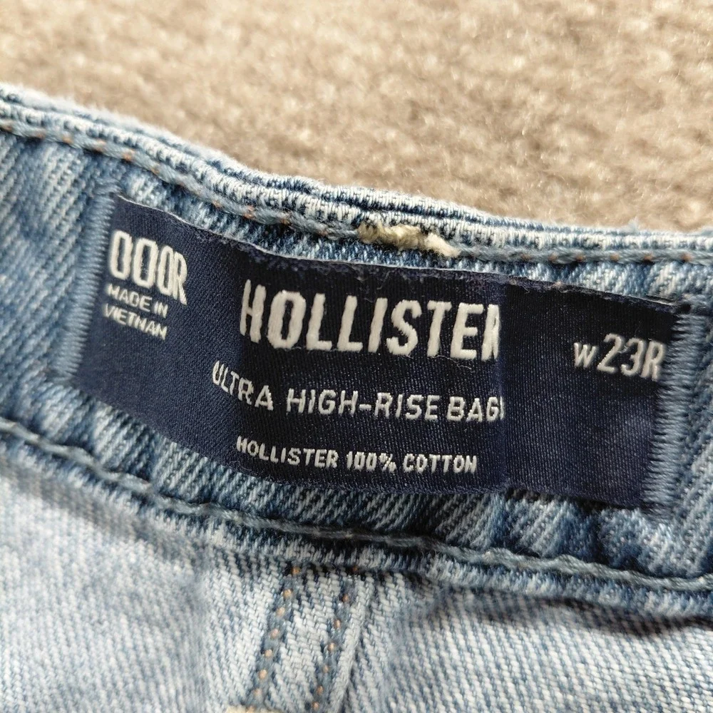 Hollister Jeans Ultra High-Rise Baggy Distressed Blue Wash Jeans Size23R 000R‎
